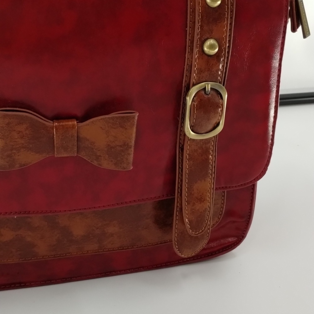 ECOSUSI faux leather red and tan satchel with removable crossbody strap - Picture 2 of 14